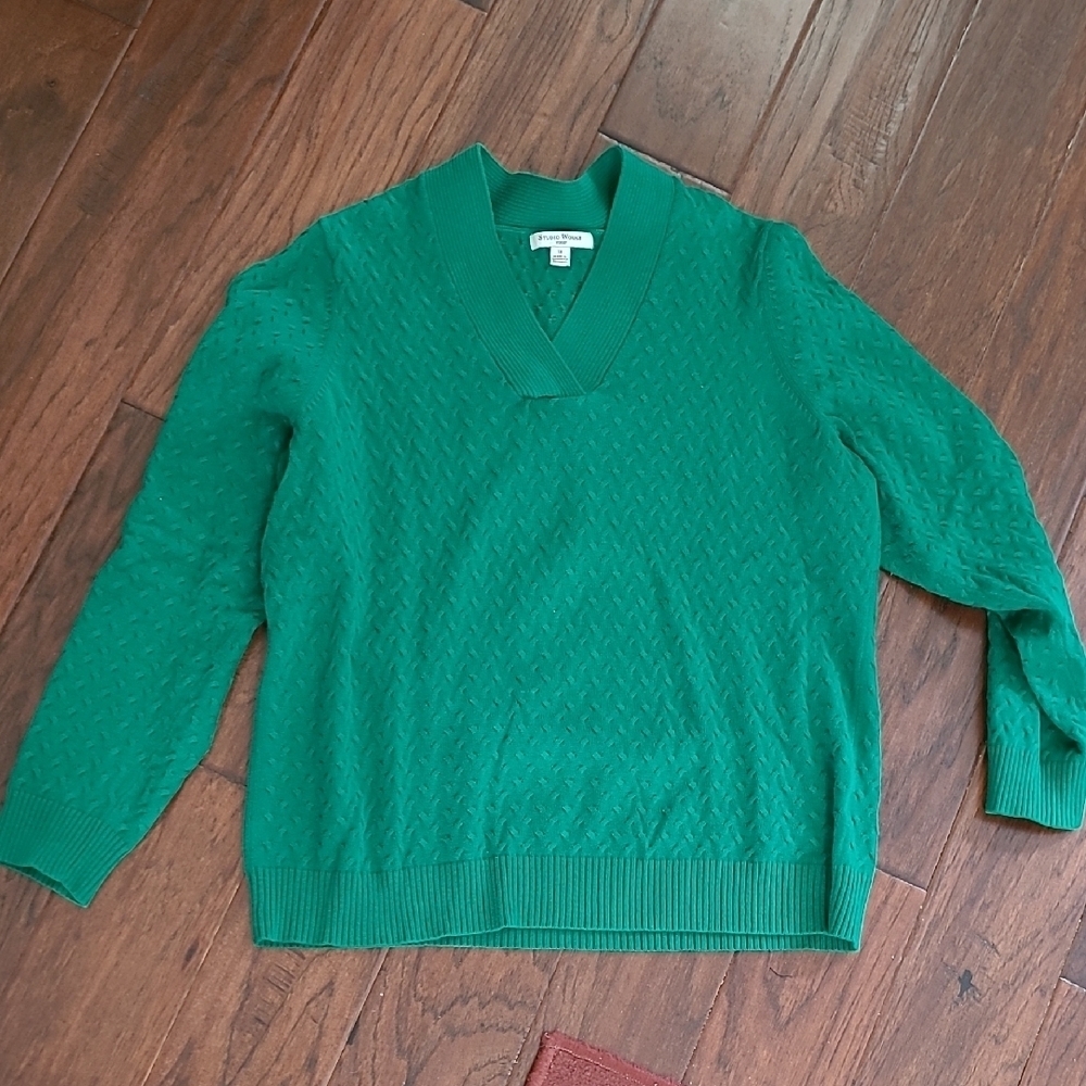 Studio Works women's Green V-neck cable knit sweater size 1X